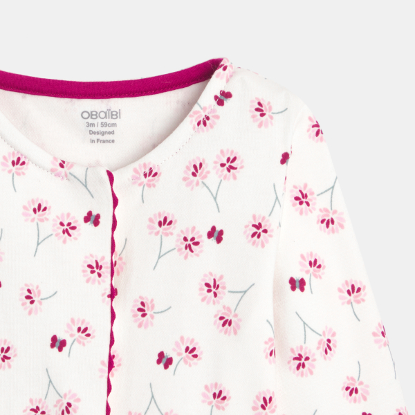 بيجاما قماش، وردية اللون عليها زهور، للطفلة الصغيرة